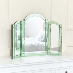 Green Glass Art Deco Triple Mirror 74cm x 60cm Material: Mirrors
