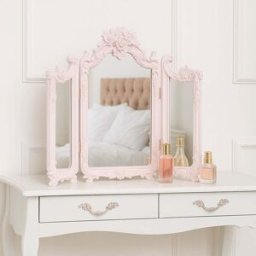 Small Pink Ornate Rose Triple Mirror - 37cm x 38cm Material: Mirrors