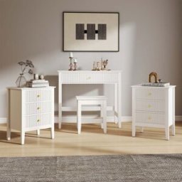 Dressing Table, Stool & Pair of 3 Drawer Bedside Tables - Hales White Range Material: Furniture/Furniture Ranges/Hales Range/Hales White Range