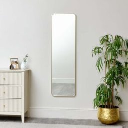 Tall Gold Curved Framed Wall / Leaner Mirror 135cm x 40cm Material: Mirrors