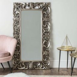 Large Baroque-style Silver Wall / Floor Mirror 90cm x 168cm Material: Mirrors