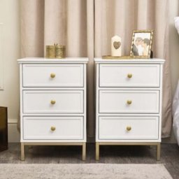 Pair of White Three Drawer Bedside Tables - Aisby White Range Material: Furniture/Furniture Ranges/Aisby White Range