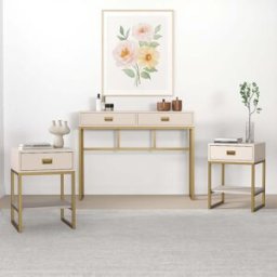 Large 2 Drawer Dressing Table and Pair of Bedside Tables - Elle Stone Range Material: Furniture/Furniture Ranges/Elle Range/Elle Stone Range
