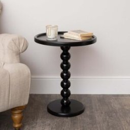 Black Painted Round Wooden Bobble Side Table - 45cm x 56.5cm Material: Furniture/Occasional & Side Tables