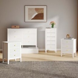 6 Drawer Chest of Drawers, Tall 5 Drawer Bedside Table and Pair of 3 Drawer Bedside Tables - Hales White Range Material: Furniture/Furniture Ranges/Hales Range/Hales White Range