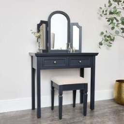 Large Dressing Table, Mirror & Stool Set - Daventry Navy Black Range Material: Furniture/Furniture Ranges/Daventry Range/Daventry Navy Black Range