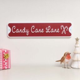 Red and White Candy Cane Lane Decorative Sign Material: Christmas