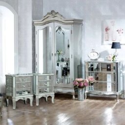 Silver Mirrored Double Wardrobe, Chest of Drawers and Pair of Bedside Tables - Tiffany Range Material: Furniture/Furniture Ranges/Tiffany Range