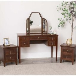 Dark Wood Reeded Dressing Table, Mirror Set & Pair of Bedside Tables - Georgian Range Material: Furniture/Furniture Ranges/Georgian Range