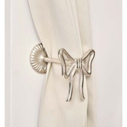 Set of 2 Silver Metal Bow Curtain Tie Backs Material: Home Decor & Accessories