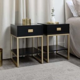 Pair of One Drawer Bedside Tables - Elle Black Range Material: Furniture/Furniture Ranges/Elle Range/Elle Black Range