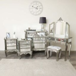 Silver Mirrored Chest of Drawers, Dressing Table Set & 3 Drawer Bedside Tables - Tiffany Range Material: Furniture/Furniture Ranges/Tiffany Range