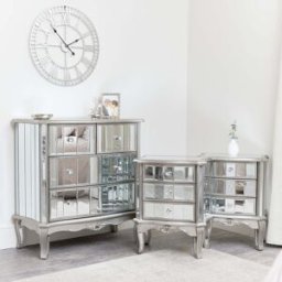Silver Mirrored Chest of Drawers & Pair of 3 Drawer Bedside Tables - Tiffany Range Material: Furniture/Furniture Ranges/Tiffany Range