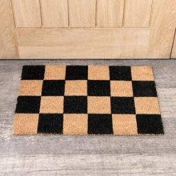 Black & Natural Checked Print Coir Door Mat 40cm x 60cm Material: Home Decor & Accessories