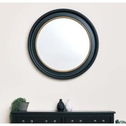 Large Round Black & Gold Wall Mirror - 80cm x 80cm Material: Mirrors
