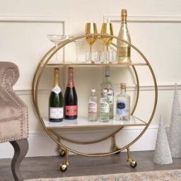 Gold & Marble Round Bar Cart Drinks Trolley Material: Home Decor & Accessories/Shelves & Storage