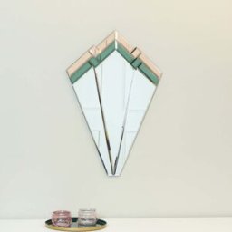 Green & Pink Glass Art Deco Fan Wall Mirror 60cm x 40cm Material: Mirrors
