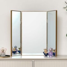 Large Gold Dressing Table Triple Mirror - 70cm x 60cm Material: Mirrors