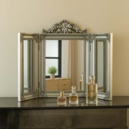 Ornate Silver Dressing Table Triple Mirror Material: Mirrors