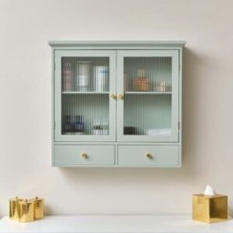 Duck Egg Blue Reeded Glass Wall Cabinet with Drawers Material: Home Decor & Accessories/Shelves & Storage