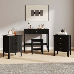 Dressing Table, Stool & Pair of 3 Drawer Bedside Tables - Hales Black Range Material: Furniture/Furniture Ranges/Hales Range/Hales Black Range