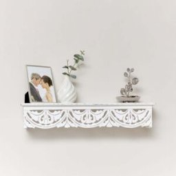 White Wooden Carved Boho Wall Shelf - 60cm Material: Home Decor & Accessories/Shelves & Storage