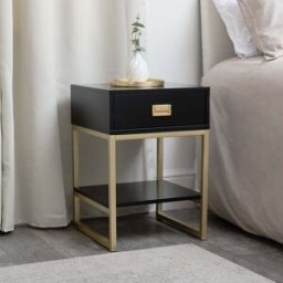 One Drawer Bedside Table - Elle Black Range Material: Furniture/Furniture Ranges/Elle Range/Elle Black Range