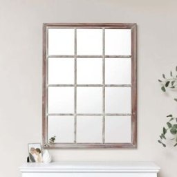 Large Rustic Wooden Window Wall Mirror 120cm x 90cm Material: Garden