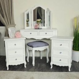 White Dressing Table, Mirror, Stool & Pair Bedside Tables - Victoria Range Material: Furniture/Furniture Ranges/Victoria Range