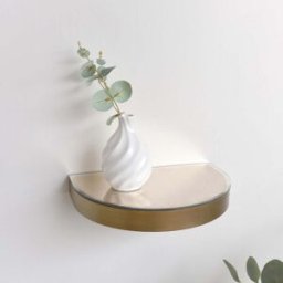 Curved Champagne With Gold Edge Mirrored Floating Wall Shelf Material: Home Decor & Accessories/Shelves & Storage