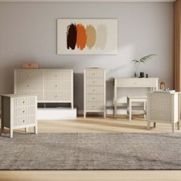 6 Drawer Chest of Drawers, Tall 5 Drawer Bedside Table, Pair of 3 Drawer Bedside Tables and Dressing Table Set - Hales Taupe Range Material: Furniture/Furniture Ranges/Hales Range/Hales Taupe Range