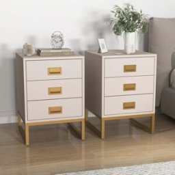 Pair of 3 Drawer Bedside Table - Elle Stone Range Material: Furniture/Furniture Ranges/Elle Range/Elle Stone Range