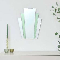 Art Deco Green Glass Fan Wall Mirror - 50cm x 40cm Material: Mirrors