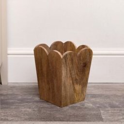 Mango Wood Scalloped Edge Waste Paper Bin Material: Home Decor & Accessories/Baskets & Bins