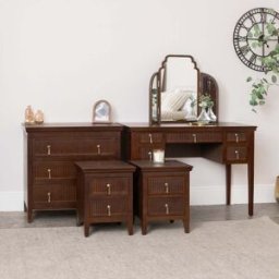 Dark Wood Reeded Chest of 3 Drawers, Dressing Table, Mirror Set & Pair of Bedside Tables - Georgian Range Material: Furniture/Furniture Ranges/Georgian Range