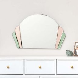 Pink & Green Glass Art Deco Arch Fan Wall Mirror 71cm x 46cm Material: Mirrors