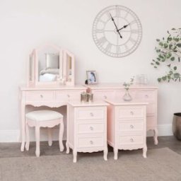 Large 6 Drawer Chest of Drawers, Dressing Table Set & Pair of Bedside Tables - Sophia Pink Range Material: Furniture/Furniture Ranges/Sophia Pink Range