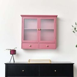 Raspberry Red Reeded Glass Wall Cabinet with Drawers Material: Home Decor & Accessories/Shelves & Storage
