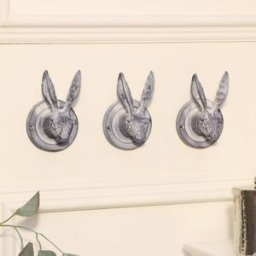 Set of 3 Grey Hare Head Coat Hooks Material: Home Decor & Accessories