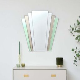 Green & Mocha Glass Art Deco Fan Wall Mirror 75cm x 68cm Material: Mirrors