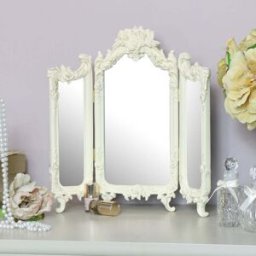 Small Ornate Cream Rose Triple Mirror - 38cm x 38cm Material: Mirrors