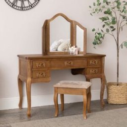 Wooden Dressing Table Desk with Triple Mirror and Stool - Pays Du Bois Range Material: Furniture/Furniture Ranges/Pays Range/Pays Du Bois Range