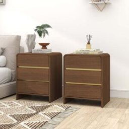 Pair of Walnut Brown 3 Drawer Bedside Tables - Meridian Walnut Range Material: Furniture/Furniture Ranges/Meridian Range/Meridian Walnut Range