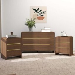 Walnut Brown Chest of Drawers and Pair of 3 Drawer Bedside Tables - Meridian Walnut Brown Range Material: Furniture/Furniture Ranges/Meridian Range/Meridian Walnut Range