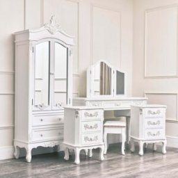 Antique White Closet, Dressing Table Set & Pair of Bedside Tables - Pays Blanc Range Material: Furniture/Furniture Ranges/Pays Range