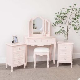 Pink Dressing Table, Mirror, Stool & Pair Bedside Tables - Sophia Pink Range Material: Furniture/Furniture Ranges/Sophia Pink Range