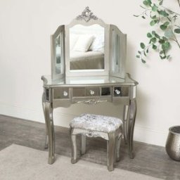 Ornate Mirrored 3 Drawer Dressing Table, Stool and Mirror Bedroom Furniture Set - Tiffany Range Material: Furniture/Furniture Ranges/Tiffany Range