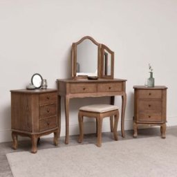 Dark Wood Dressing Table Desk with Triple Mirror, Stool and Pair of Bedside Tables - Ashwell Range Material: Furniture/Furniture Ranges/Ashwell Range