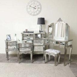 Silver Mirrored Bedroom Furniture, Chest of Drawers, Dressing Table Set & Bedside Tables - Tiffany Range Material: Furniture/Furniture Ranges/Tiffany Range