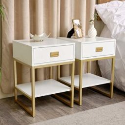 Pair of One Drawer Bedside Tables - Elle White Range Material: Furniture/Furniture Ranges/Elle Range/Elle White Range